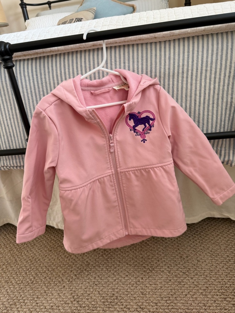 Shyanne Girls Light Pink Hooded Zip Jacket with Horse Embroidery